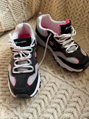 Champion Women's Black and Pink Athletic Sneakers with White Laces